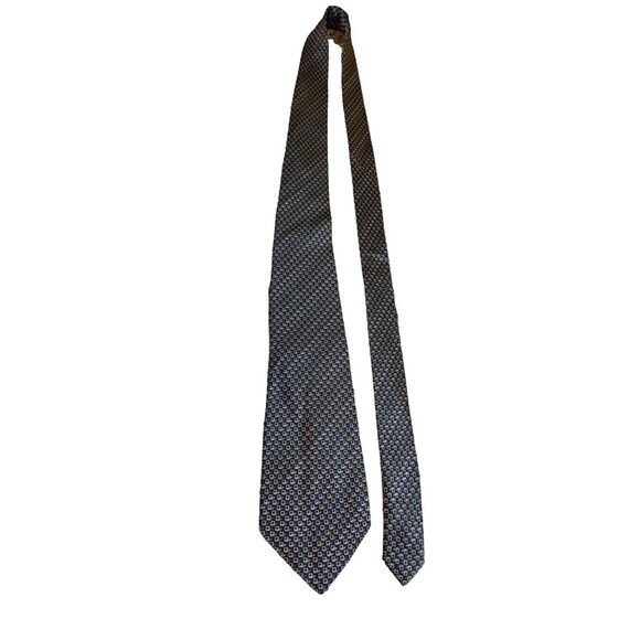 Vanhusen Mens Neck Tie 100 % Silk Blue White Geometric - Picture 1 of 5
